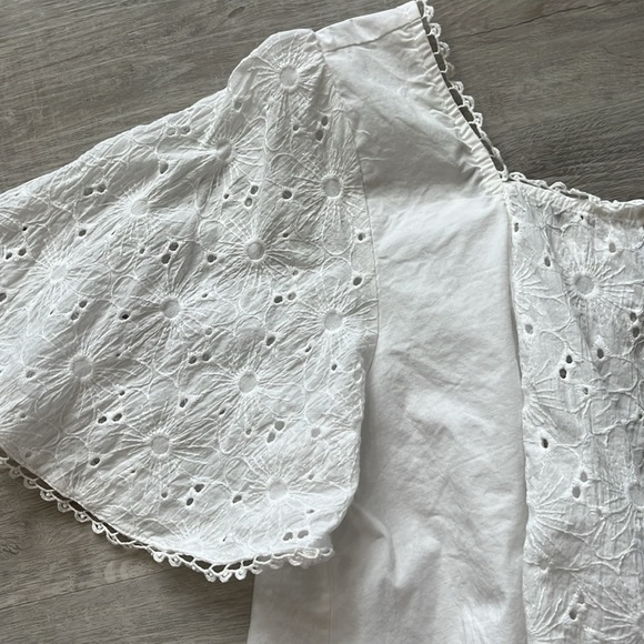 Cara Loren Ruffle Square Neck‎ Eyelet Whimsical Fairy Top Shirt Womens S Cotton - Picture 3 of 9